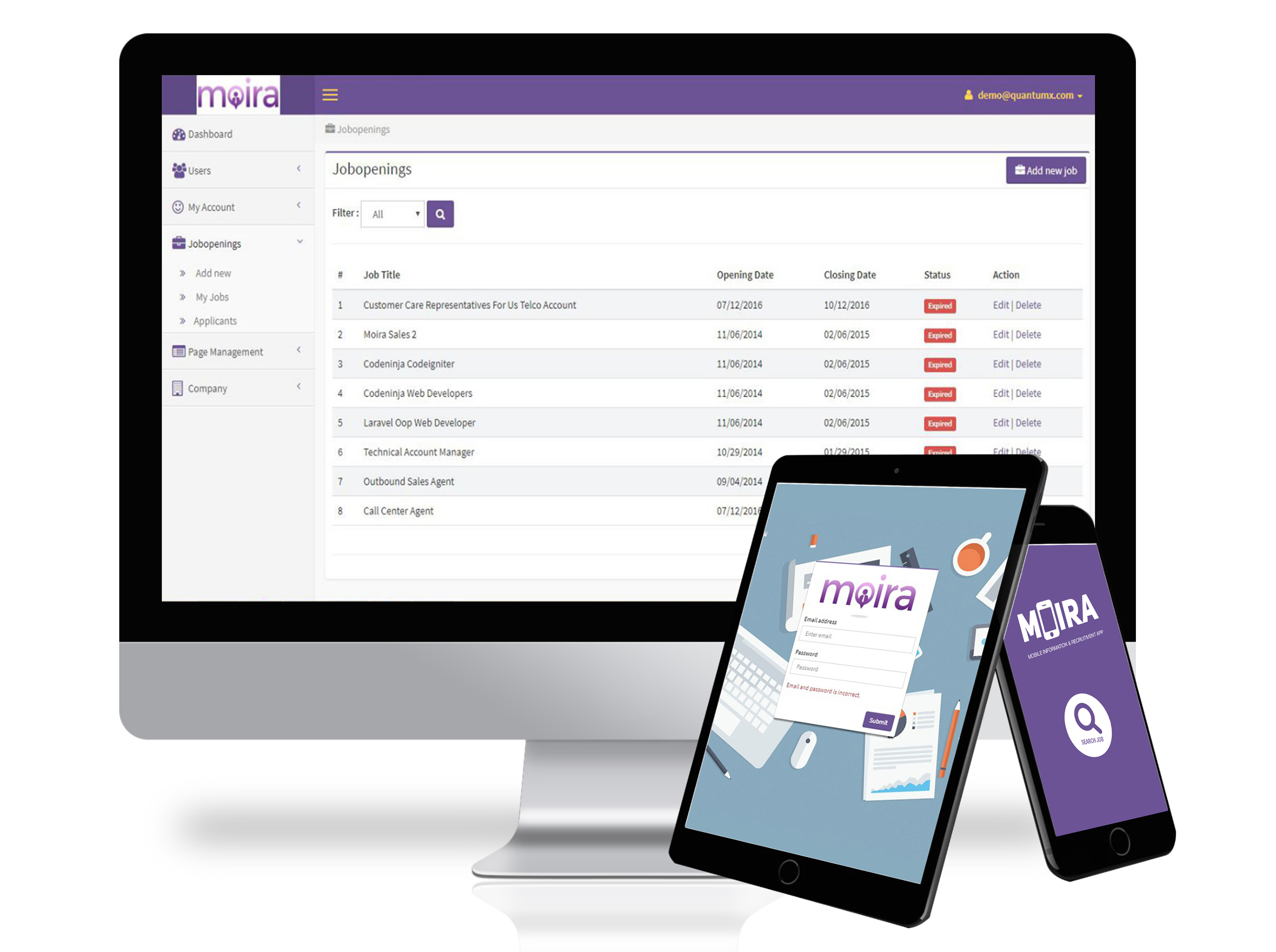 MOIRA is a recruitment app developed to help HR officer reach applicants through mobile phones.
