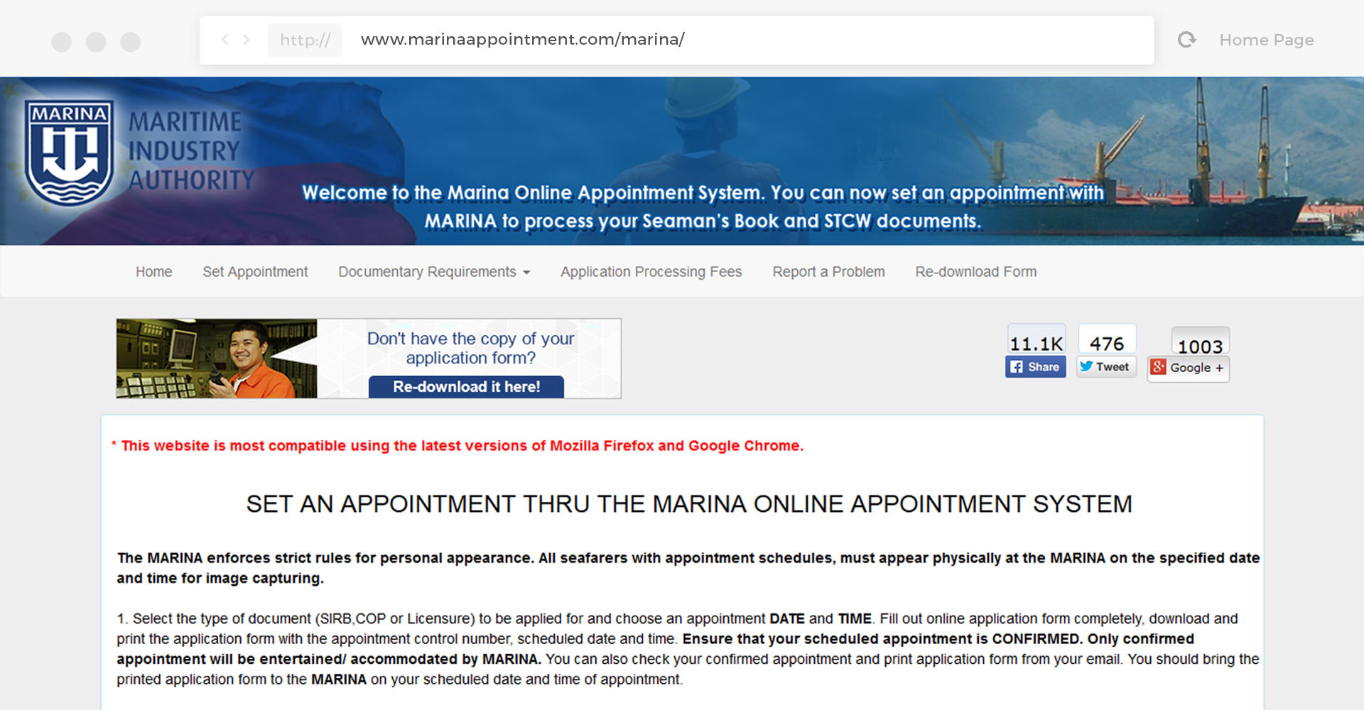 MARINA Online Appointment System